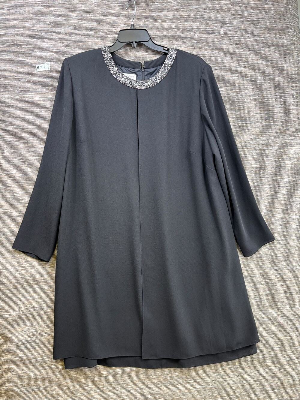 Jones New York Dress Womens 22W Gray Rhinestone Neck Shift Knee Length Cocktail